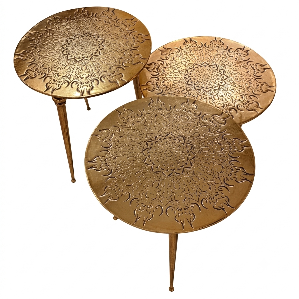 1790366205970 میز عسلی مدل پوست ماری طلایی ۳تیکه - تصویر 1