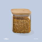 بانکه شیشه ای درب چوبی مربع 10 سانت یونیک کد UN-1764